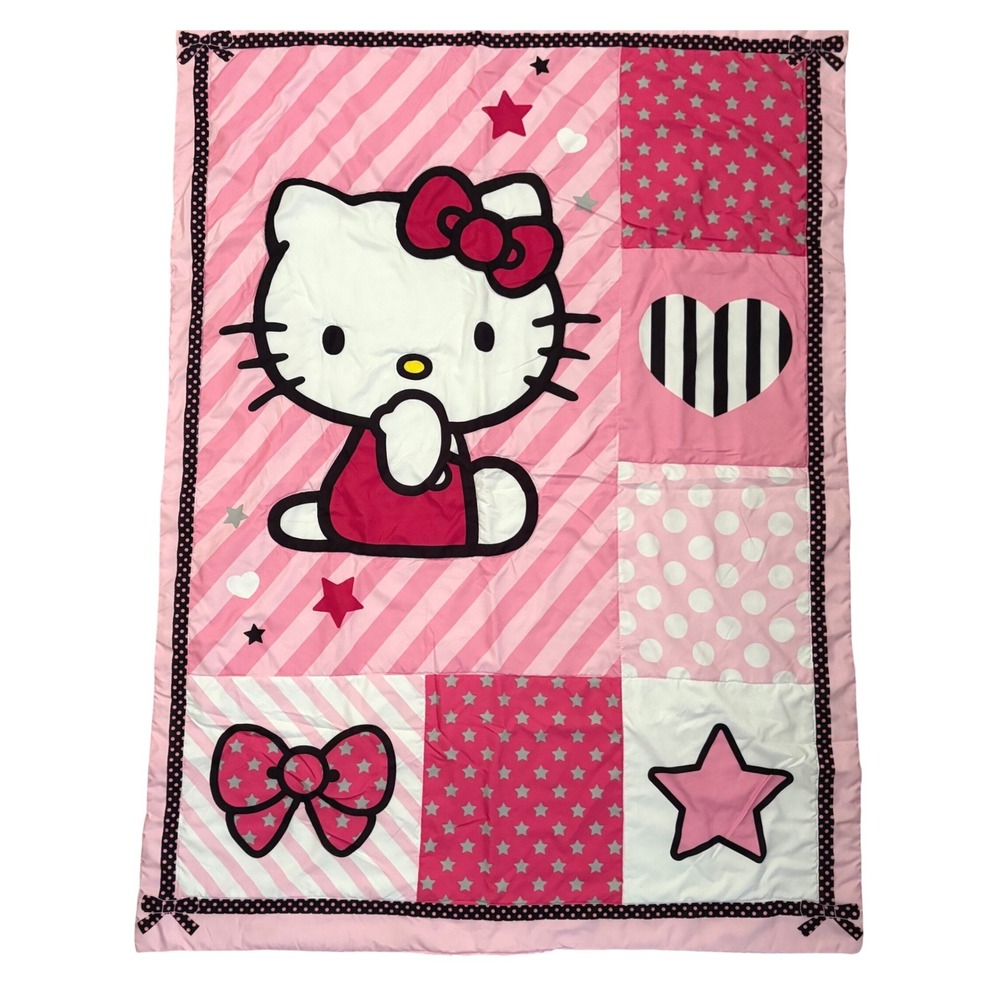 Sanrio Hello Kitty Pink Patchwork Quilted Throw Blanket Kids Toddler 42x56
